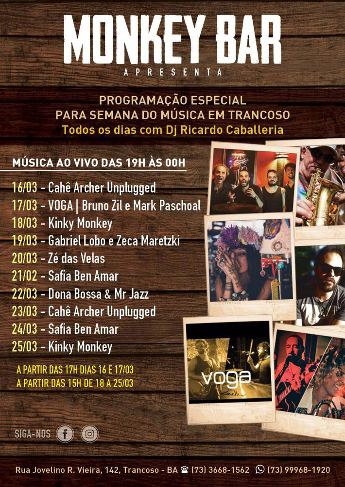 Cartaz   Monkey Bar - Rua Jovelino R. Vieira, 142, Segunda-feira 20 de Março de 2017