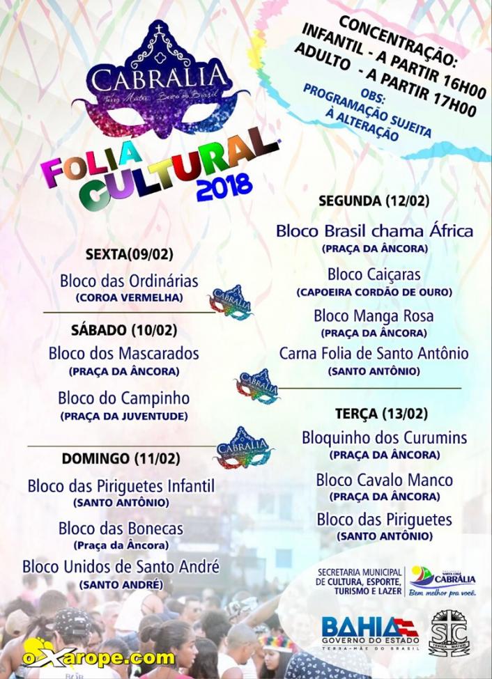 Cartaz   Carnaval Cultural de Santa Cruz Cabrlia, Sexta-feira 9 de Fevereiro de 2018