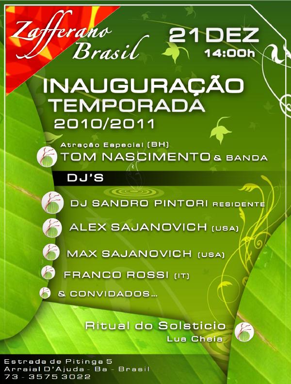 Cartaz Zafferano Brasil - Estrada da Pitinga n°4, Praia do Parracho, Terça-feira 21 de Dezembro de 2010