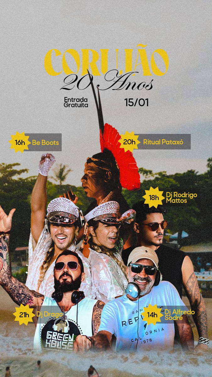 Cartaz Corujão - Estrada da Balsa, 1813 - Praia de Araçaípe, Quinta-feira 15 de Janeiro de 2026