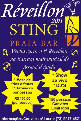 Cartaz   Sting Praia Bar - Estr. da Balsa 1937, Praia de Araape, Sexta-feira 31 de Dezembro de 2010